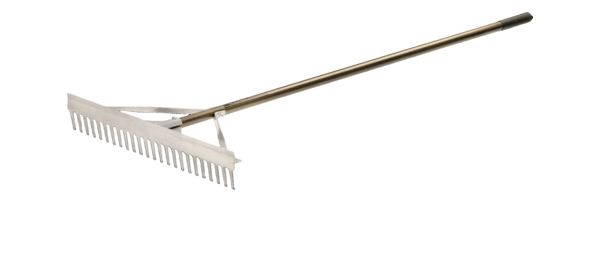Magnum Maintenance Rake with straight-tooth head and 66-inch handle for golf course grading and leveling.