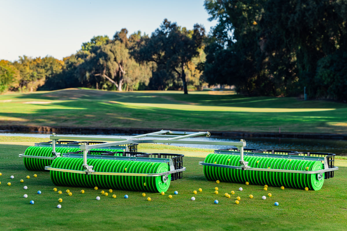 P2 Golf Products Picker Plus equipment on a golf course with trees in the background